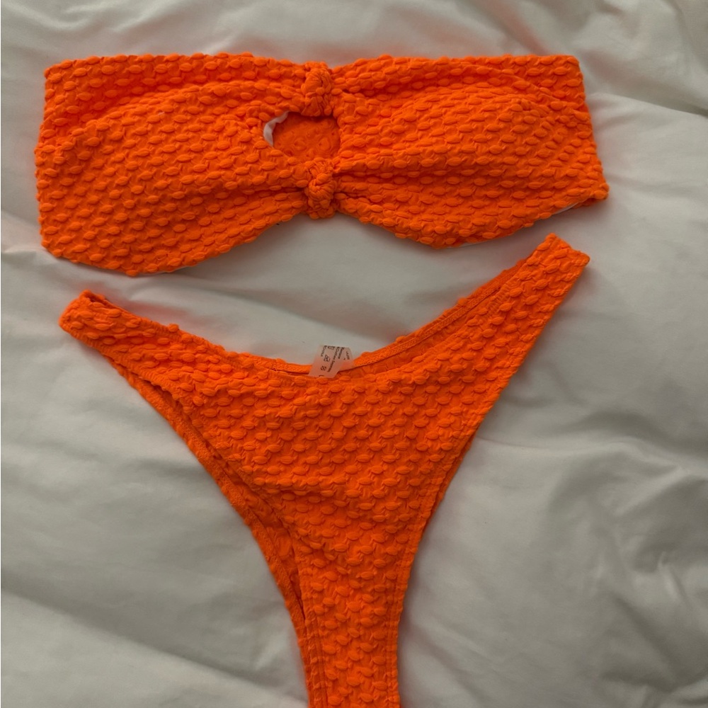 SHEIN Orange Textured Bikini Set
